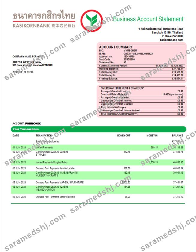 Kasikornbank enterprise statement Word and PDF template